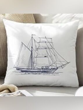 NEW Set of 2 Blue White Nautical Ship Pillow Covers - 18”x18” - No Pillow Insert